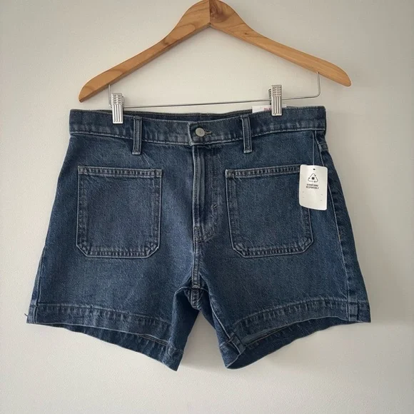 NWT Lucky Brand 90s Midi Short Multi Pocket Y2K Dark Cargo Mom Jean Shorts 28/6 - Picture 2 of 8